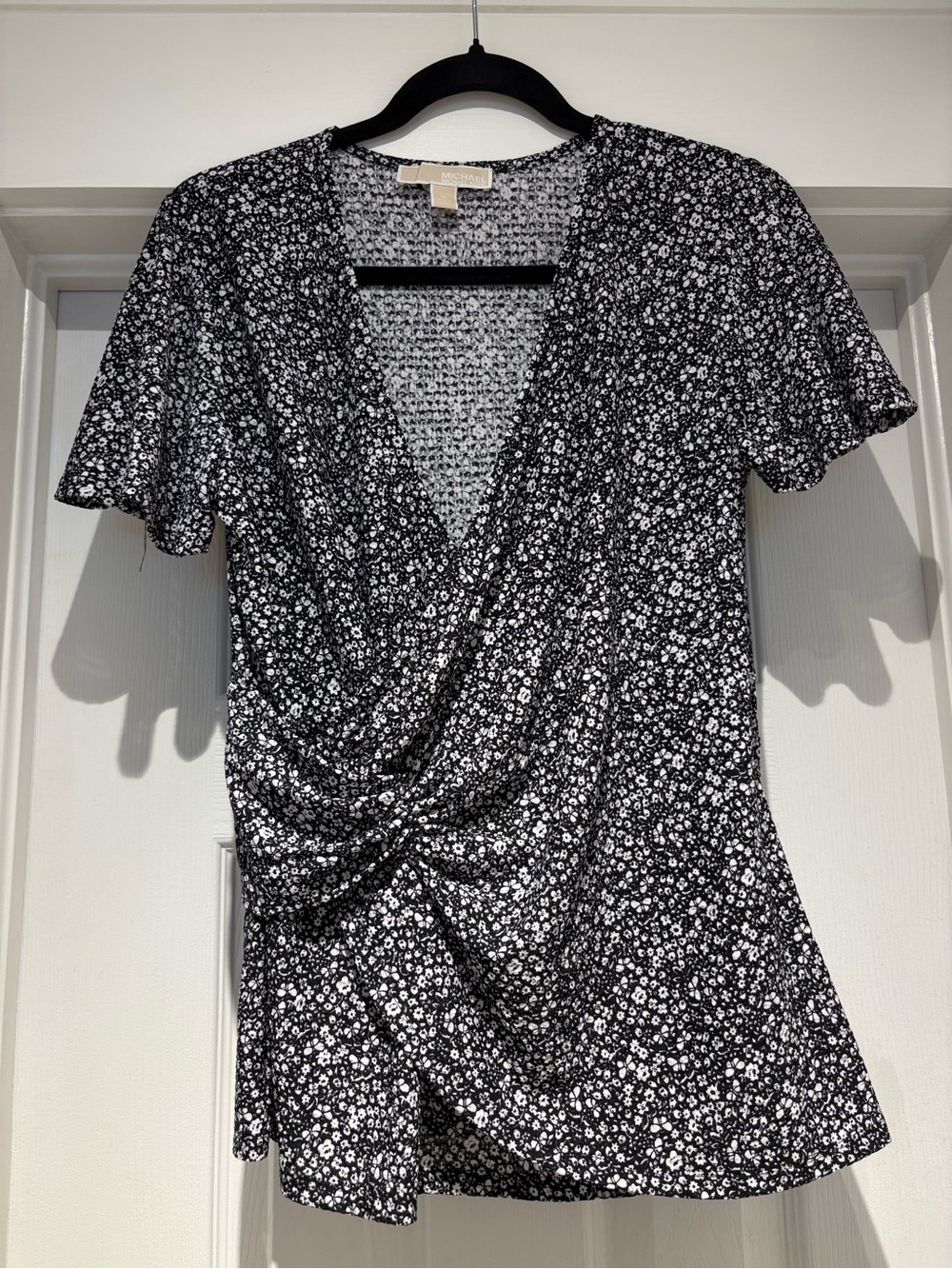 Michael Kors (never worn) Black and White Floral Twist-Front V-Neck Top
